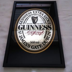 Guinness Mirror Sign Black with Smoky Effect Vintage